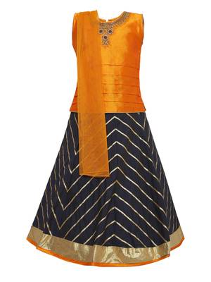 Girl'S   Blue Slik Lehenga Choli And Dupatta Set 1