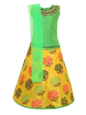 Girl'S   Blue Slik Lehenga Choli And Dupatta Set 1
