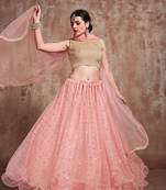 Baby-Pink Embroidered Net Unstitched Lehenga