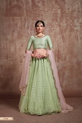 Light-Green Embroidered Net Unstitched Lehenga 1