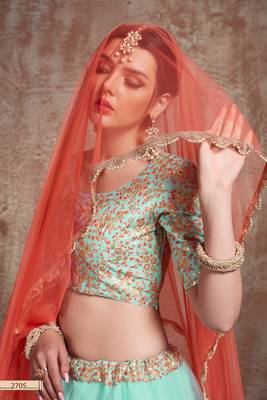 Blue Embroidered Net Unstitched Lehenga 3