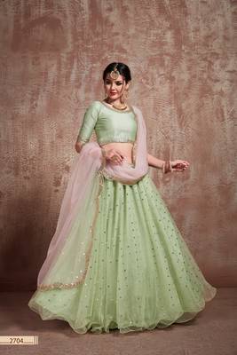 Light-Green Embroidered Net Unstitched Lehenga 2
