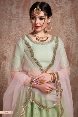 Light-Green Embroidered Net Unstitched Lehenga 3