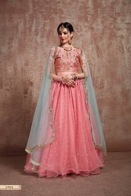 Pink Embroidered Net Unstitched Lehenga 2