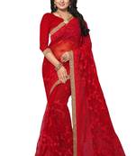 Red embroidered net saree with blouse
