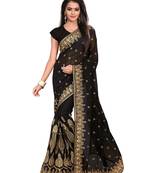 Black embroidered georgette saree with blouse