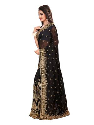 Black embroidered georgette saree with blouse 2