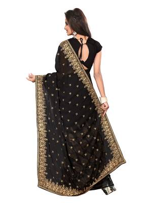 Black embroidered georgette saree with blouse 3