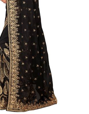 Black embroidered georgette saree with blouse 4