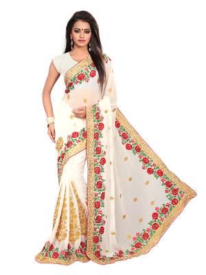 White Embroidered Georgette Saree With Blouse 1