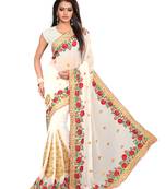 White Embroidered Georgette Saree With Blouse