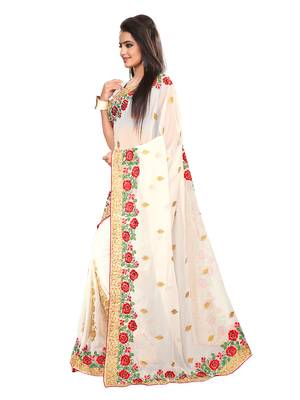 White Embroidered Georgette Saree With Blouse 2
