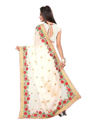 White Embroidered Georgette Saree With Blouse 3