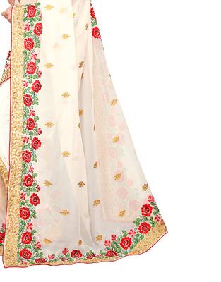 White Embroidered Georgette Saree With Blouse 4