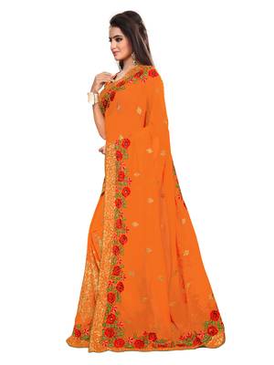 Orange embroidered georgette saree with blouse 2