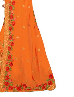 Orange embroidered georgette saree with blouse 4