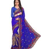 Blue  Embroidered Georgette Saree With Blouse