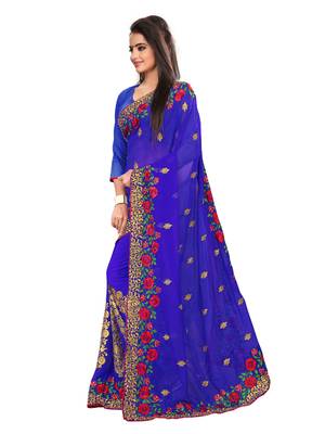 Blue  Embroidered Georgette Saree With Blouse 2