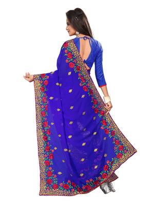 Blue  Embroidered Georgette Saree With Blouse 3