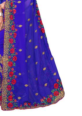 Blue  Embroidered Georgette Saree With Blouse 4