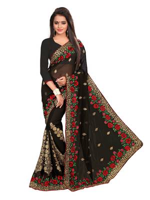 Black embroidered georgette saree with blouse 1
