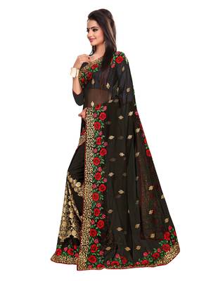 Black embroidered georgette saree with blouse 2