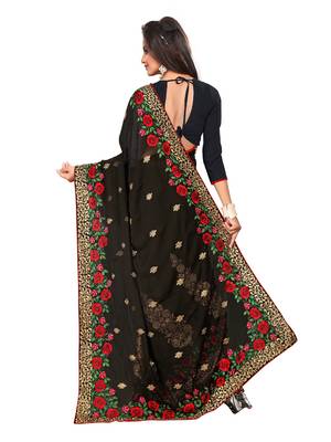 Black embroidered georgette saree with blouse 3