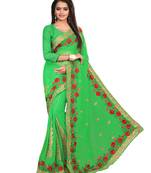Green embroidered georgette saree with blouse