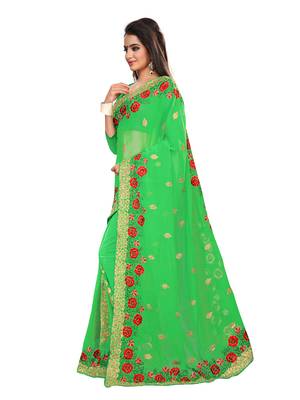 Green embroidered georgette saree with blouse 2