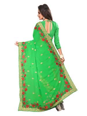 Green embroidered georgette saree with blouse 3