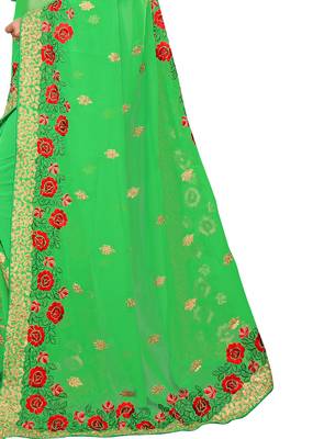 Green embroidered georgette saree with blouse 4