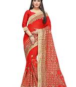 Red embroidered georgette saree with blouse