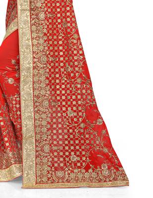 Red embroidered georgette saree with blouse 4