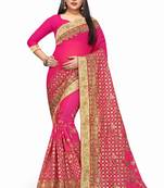 Pink embroidered georgette saree with blouse