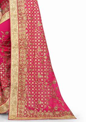 Pink embroidered georgette saree with blouse 4