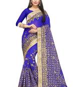 Blue embroidered georgette saree with blouse