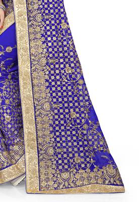 Blue embroidered georgette saree with blouse 4