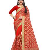 Red embroidered georgette saree with blouse