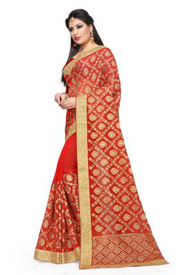 Red embroidered georgette saree with blouse 2