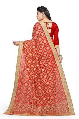 Red embroidered georgette saree with blouse 3