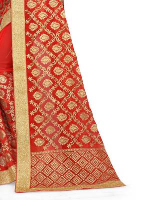 Red embroidered georgette saree with blouse 4