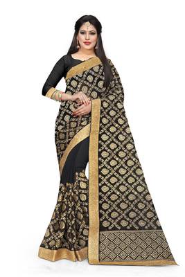 Black  embroidered georgette saree with blouse 1