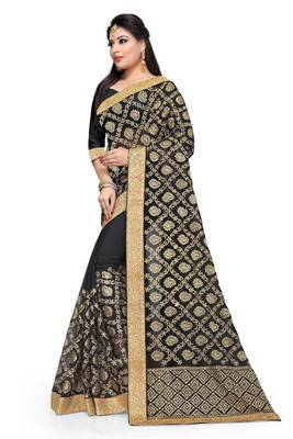 Black  embroidered georgette saree with blouse 2