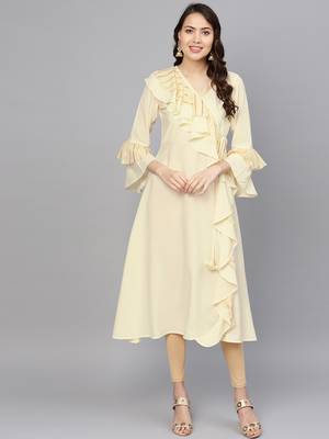 Beige printed crepe ethnic-kurtis 1
