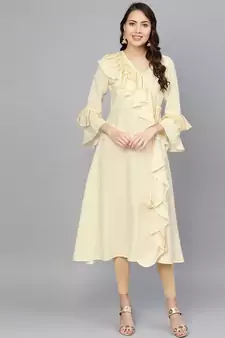 Beige printed crepe ethnic-kurtis