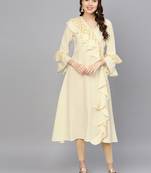 Beige printed crepe ethnic-kurtis