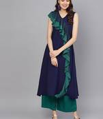 Dark-blue printed crepe ethnic-kurtis