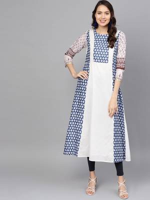 White printed cotton ethnic-kurtis 1