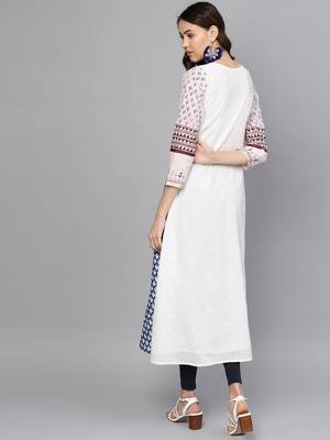White printed cotton ethnic-kurtis 2