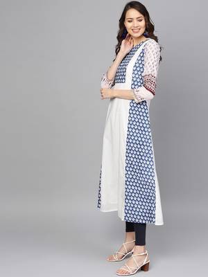 White printed cotton ethnic-kurtis 3